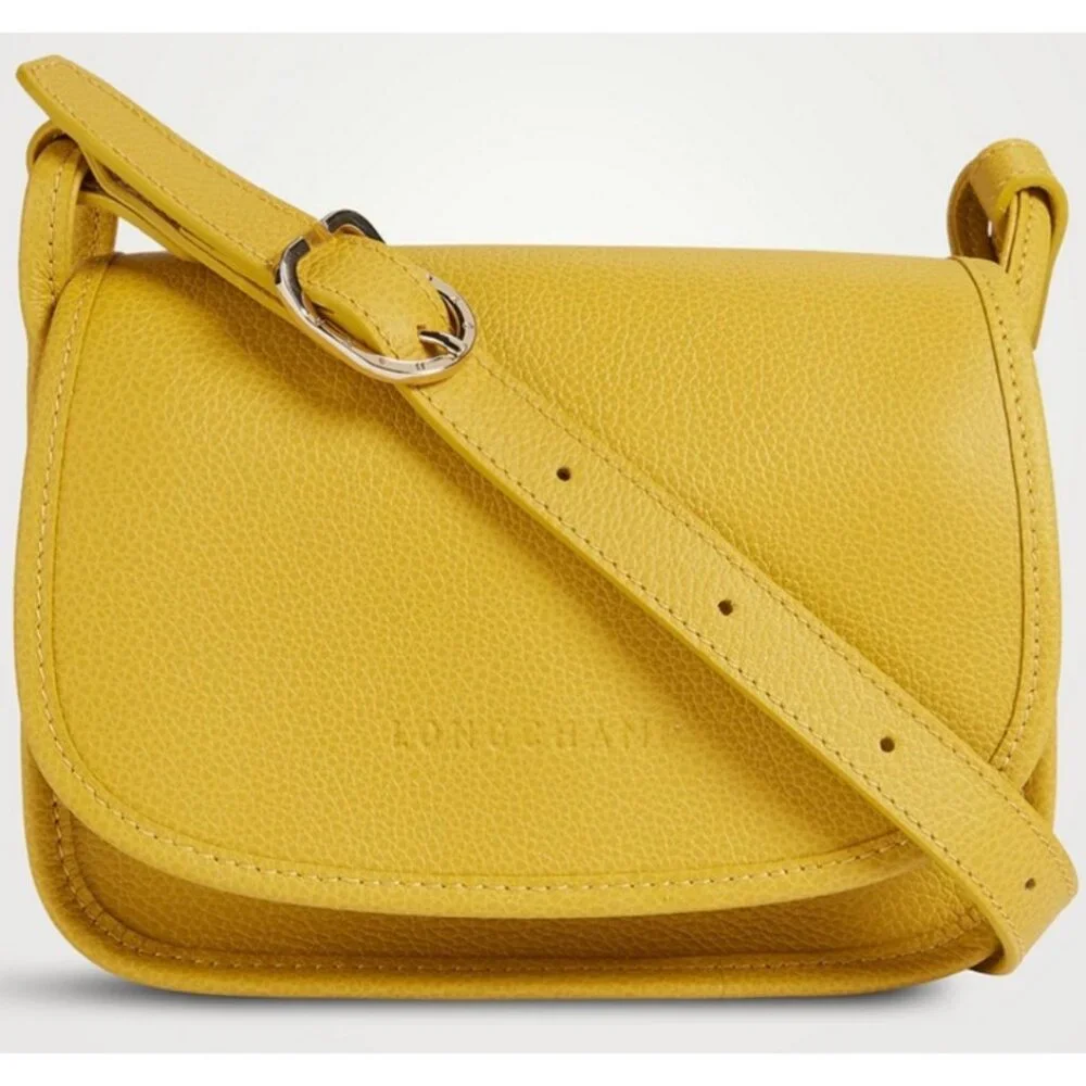 Longchamp Le Foulonné Mimosa Yellow Leather Crossbody Bag Adjustable Strap - Picture 12 of 16